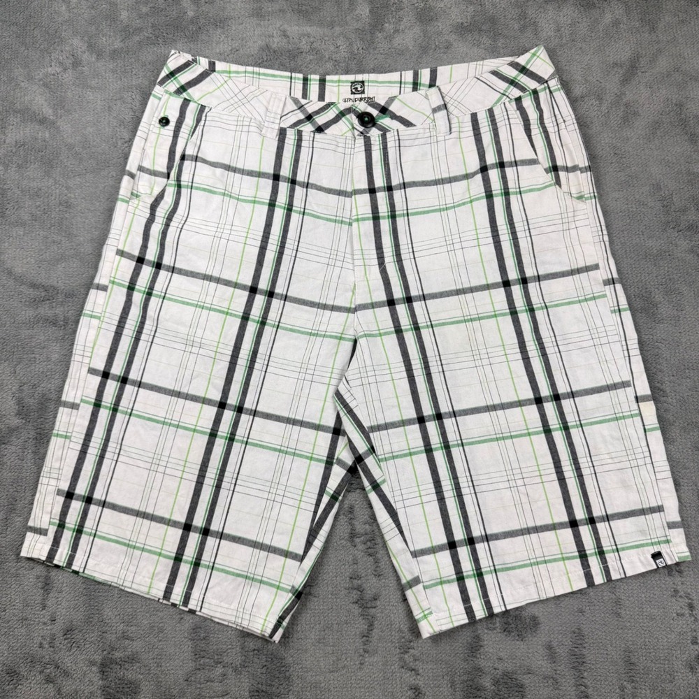 Ocean Current Mens Plaid Shorts White Green Black Size 32 Surf Casual Flat Front